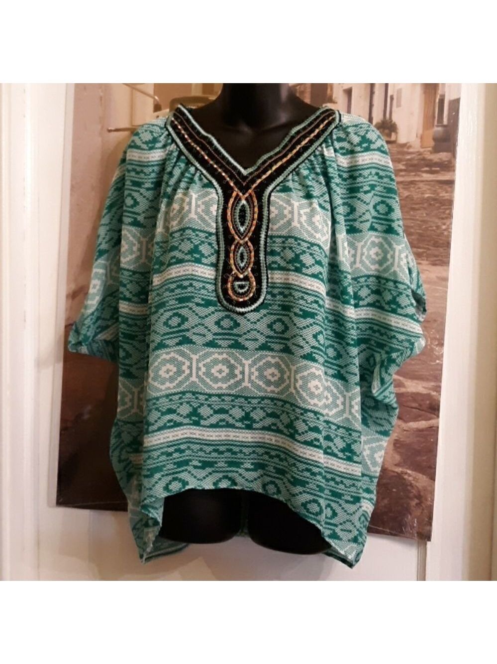 Blue rain Aztec design top